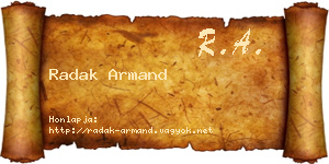 Radak Armand névjegykártya